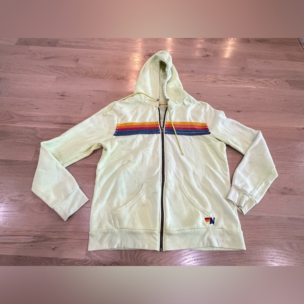 Aviator Nation 5 Stripe Zip Hoodie lime dream size XL